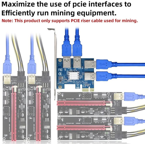 Model B PCI Express Multiplier Riser Card, PCIe 1 to 4 Riser Splitter Adapter Carousel 2