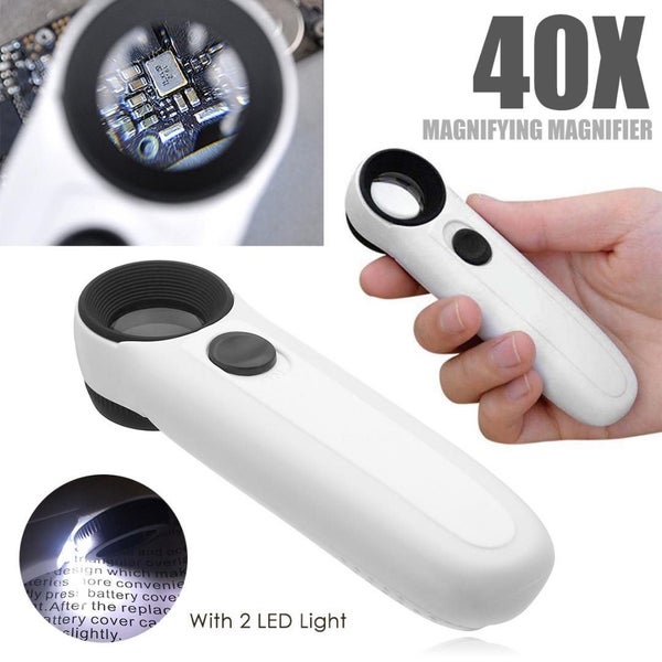 40X Magnifying Magnifier Glass Jeweler Jewelry Loupe Loop with 2 LED Light Carousel 6