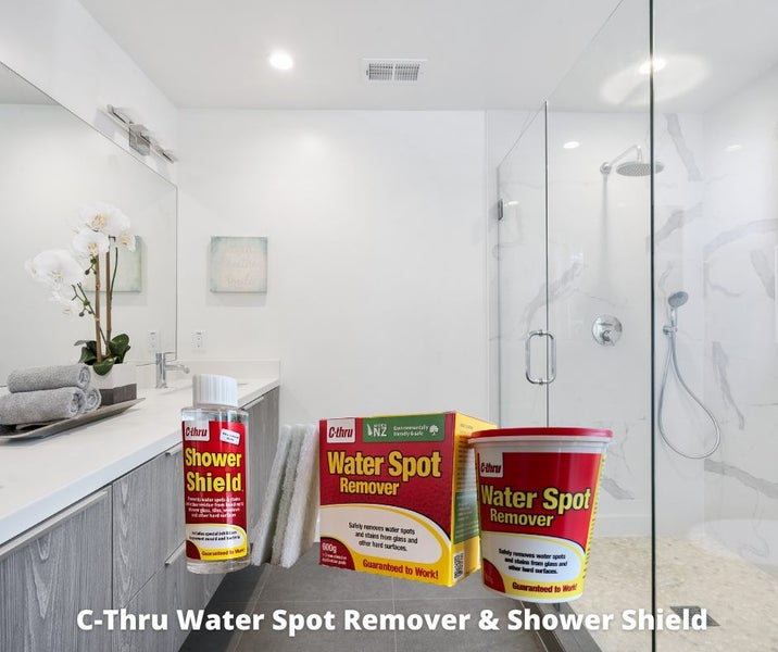 C-thru SHOWER SHIELD - prevents water spots, stains, soap scum and residues Carousel 2