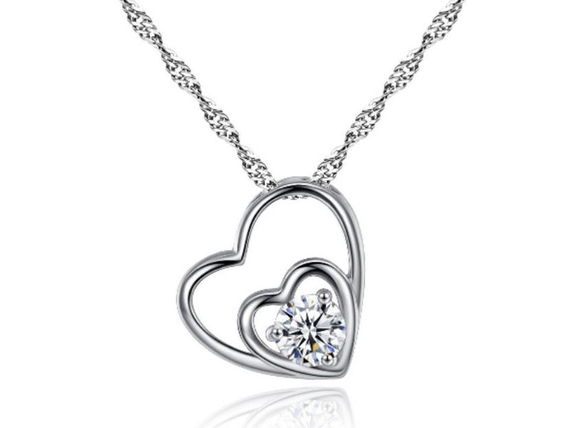Love Heart Pendant Necklace With CZ Diamonds 18KGP White Gold Carousel 1