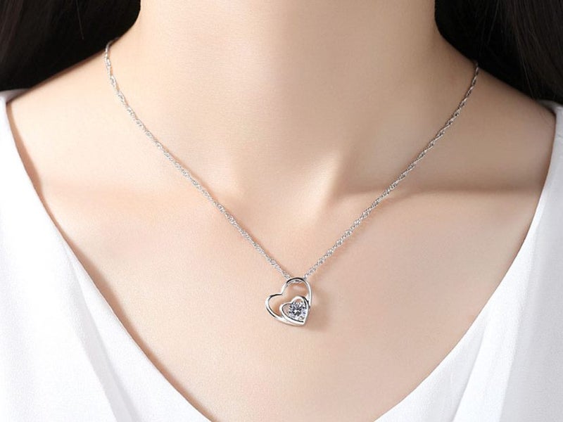 Love Heart Pendant Necklace With CZ Diamonds 18KGP White Gold Carousel 2