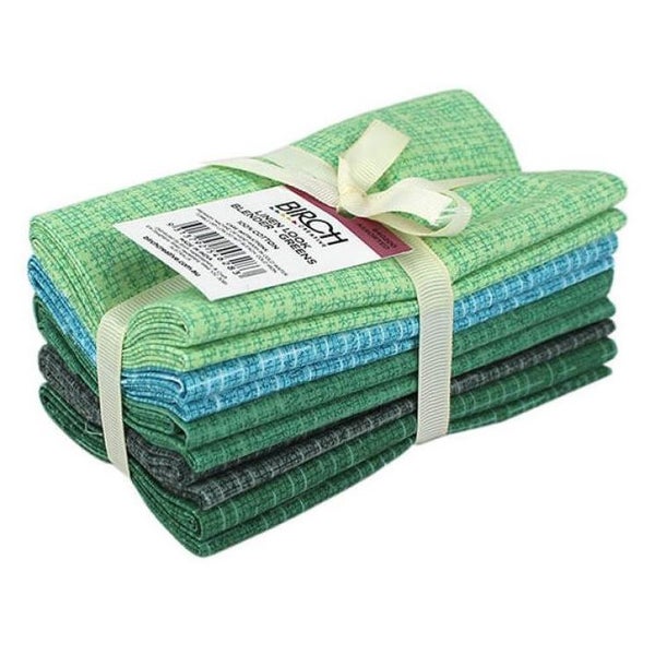 Patchwork Quilting Sewing Fabric Linen Look Greens Fat Quarter 5 Pack Carousel 1