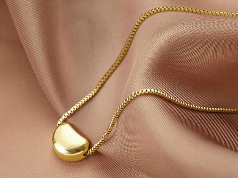 Stainless Steel Necklace Cute Bean Charm Necklace Chain 18KGP Gold Carousel 1