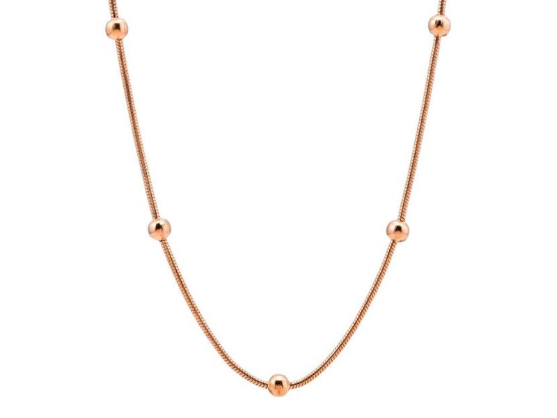 Rose Gold Plated Stainless Steel Beads Charm Snake Chain Necklace Carousel 1