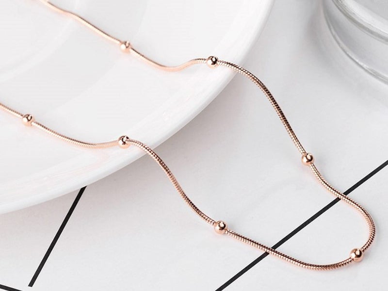Rose Gold Plated Stainless Steel Beads Charm Snake Chain Necklace Carousel 2