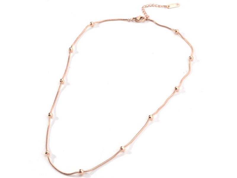 Rose Gold Plated Stainless Steel Beads Charm Snake Chain Necklace Carousel 4