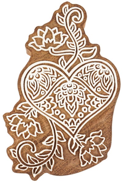 IBA Indianbeautifulart Textile Printing Block Heart Motif Hand Carved Wooden Carousel 1