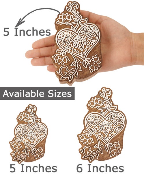 IBA Indianbeautifulart Textile Printing Block Heart Motif Hand Carved Wooden Carousel 2
