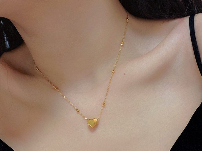 Stainless Steel Heart Pendant Necklace With Beads Chain 18KGP Gold Carousel 2
