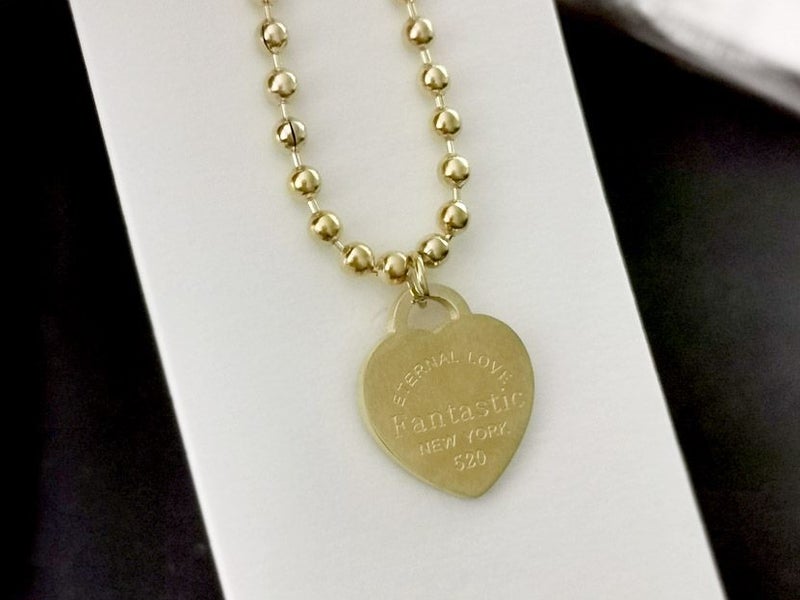 Stainless Steel Anklet 14K Gold Plated Heart Charm Bead Anklet Carousel 2