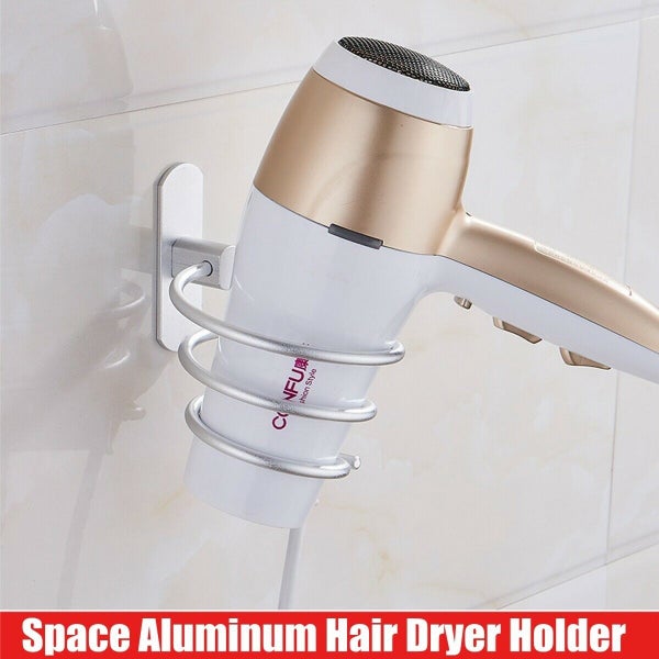 Fashion Wall Hair Dryer Rack Space Aluminum Bathroom Wall Holder Shelf Storage Carousel 1