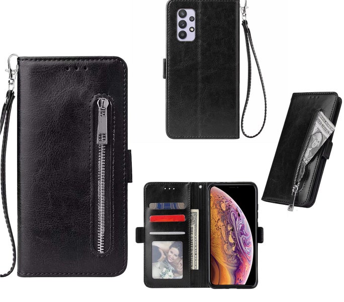Samsung galaxy A13 PU leather wallet case card slots zip side magnet blk Carousel 1