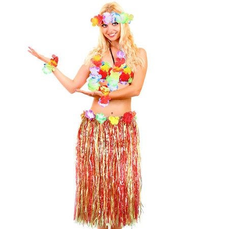 8 Pieces Hawaiian Grass Hula Skirt Set Carousel 8