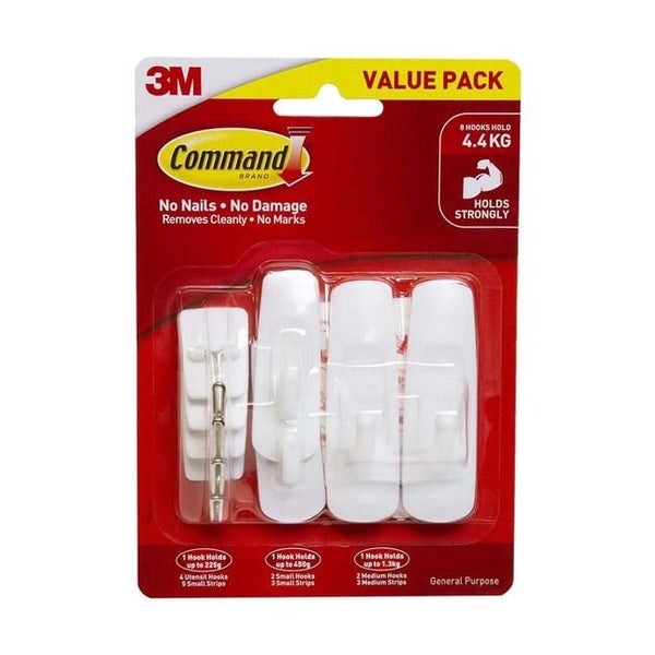 Command Hook 17012-8 Assorted White, Value Pack of 8 Carousel 1