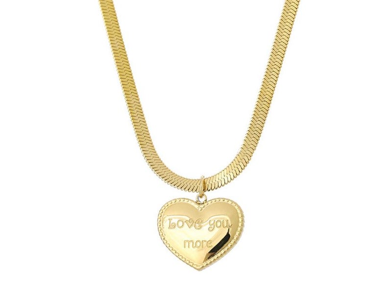Love Heart Pendant Gold Necklaces In Stainless Steel Snake Chain Gift idea Carousel 1