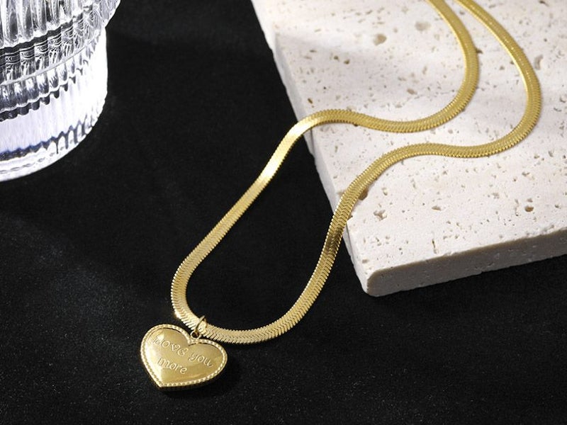Love Heart Pendant Gold Necklaces In Stainless Steel Snake Chain Gift idea Carousel 4