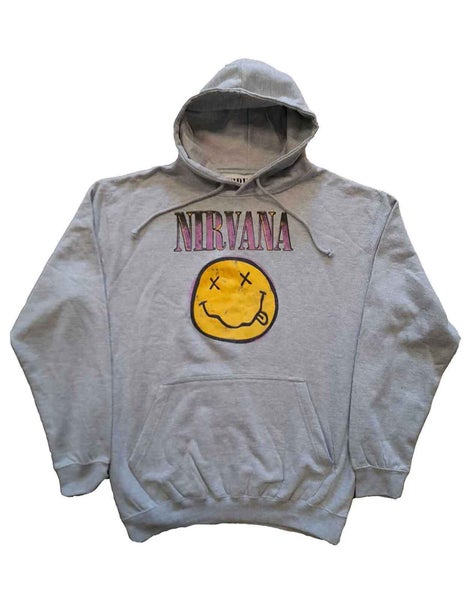 Nirvana Hoodie Smile Pink Band Logo new Official Unisex Grey Pullover Carousel 1