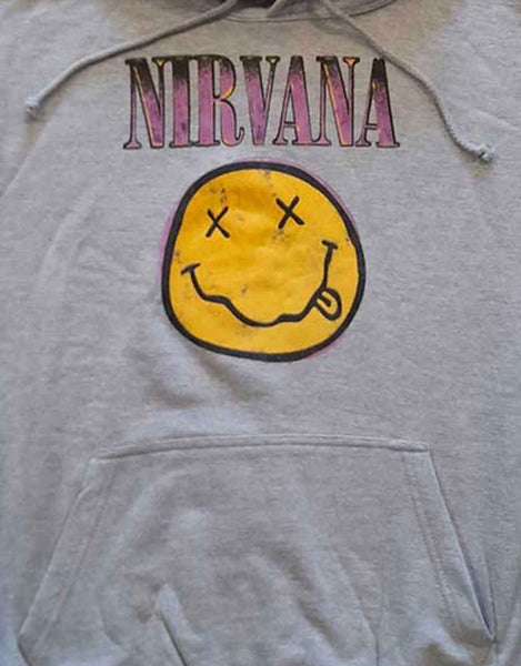 Nirvana Hoodie Smile Pink Band Logo new Official Unisex Grey Pullover Carousel 2