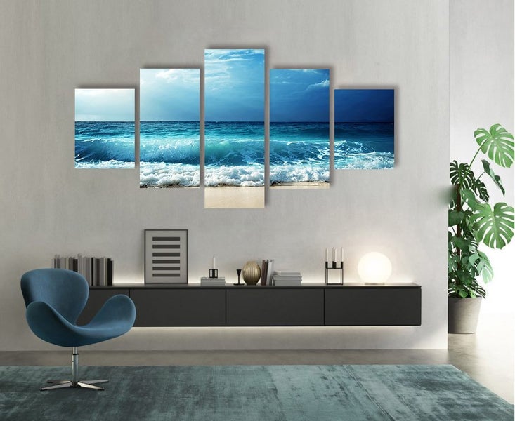 ON SALE FREE SHIPPING - Large 5 Piece Canvas Art Print - Wave62990728256130112