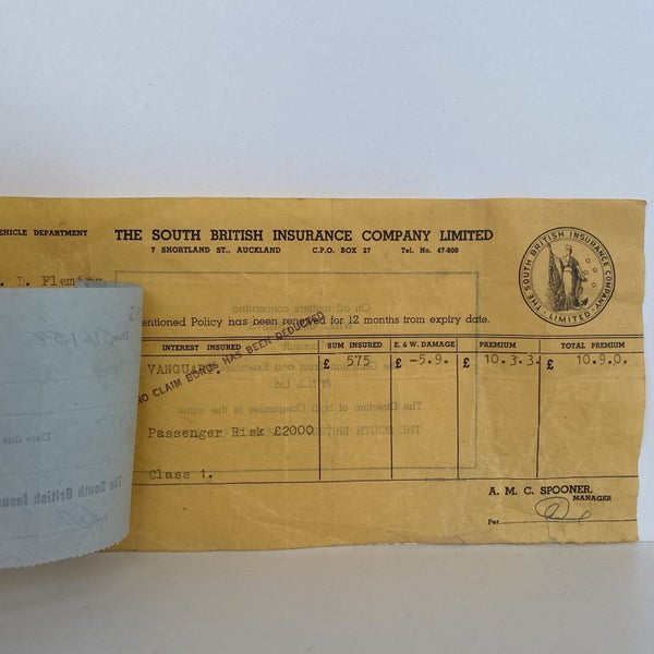 OLD INVOICE / RECEIPT: from The South British Insurance Company, Auckland 1959 Carousel 2