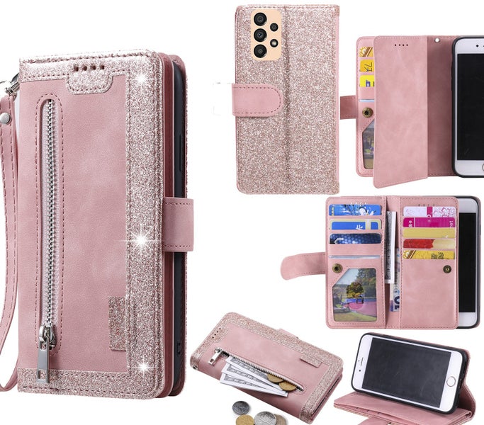 Samsung galaxy a33 5g all in one Suede wallet case front zip lanyard rose gold Carousel 1