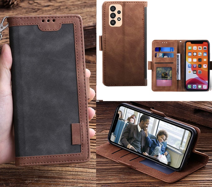 Samsung galaxy a33 5g case contrast denim wallet magnetic grey Carousel 1