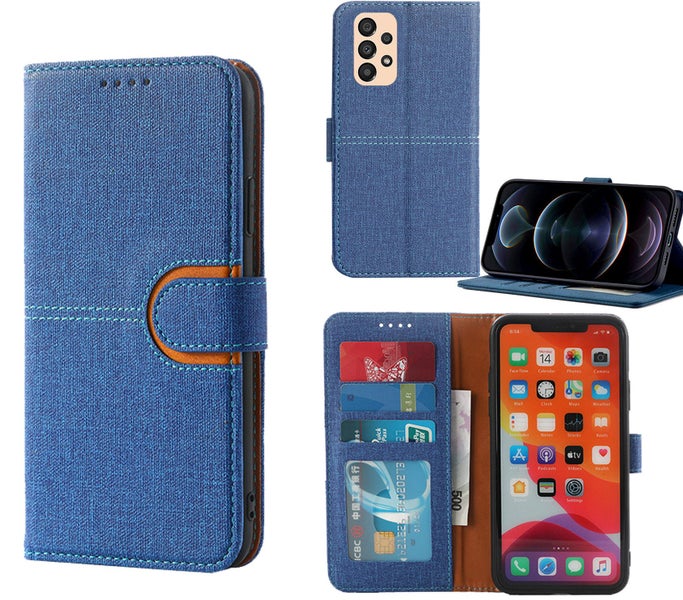 Samsung galaxy a33 5g PU leather wallet case canvas finish combined blue Carousel 1
