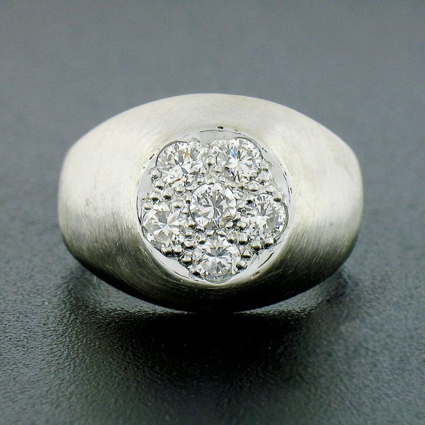 Large Vintage 18K White Gold .60ct Round Diamond Cluster Matte Finish Domed Ring Carousel 1