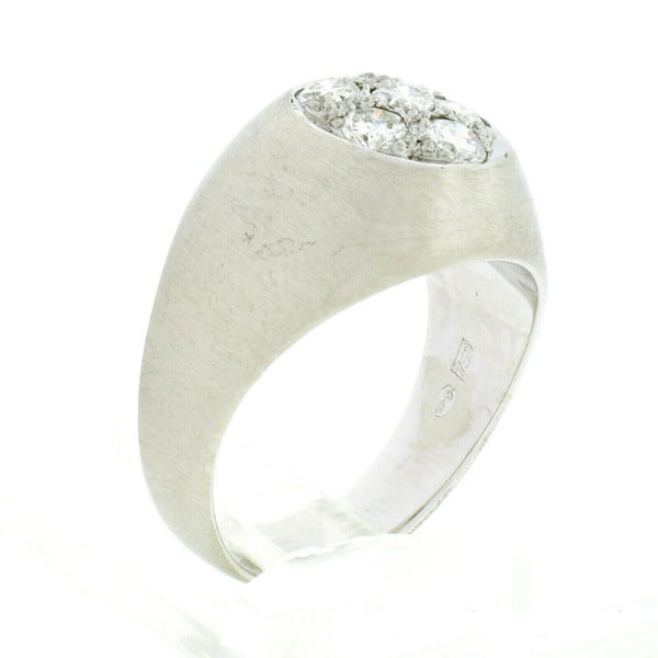 Large Vintage 18K White Gold .60ct Round Diamond Cluster Matte Finish Domed Ring Carousel 2