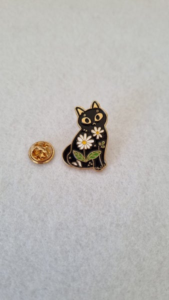 Black Cat with Flowers Enamel Pin Carousel 1