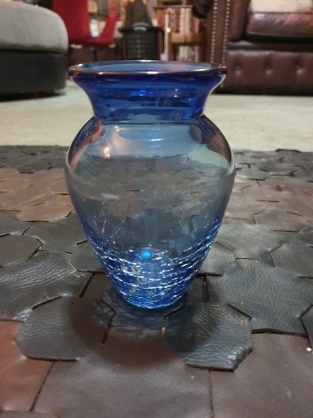 Vintage Blue Crackle Art Glass vase Carousel 2
