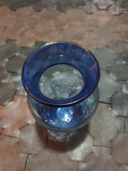 Vintage Blue Crackle Art Glass vase Carousel 5