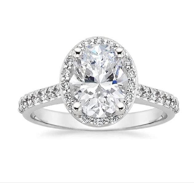 SALE: 1.5ct Oval Moissanite Halo Diamond Ring S925 Silver 18K White Gold Plated