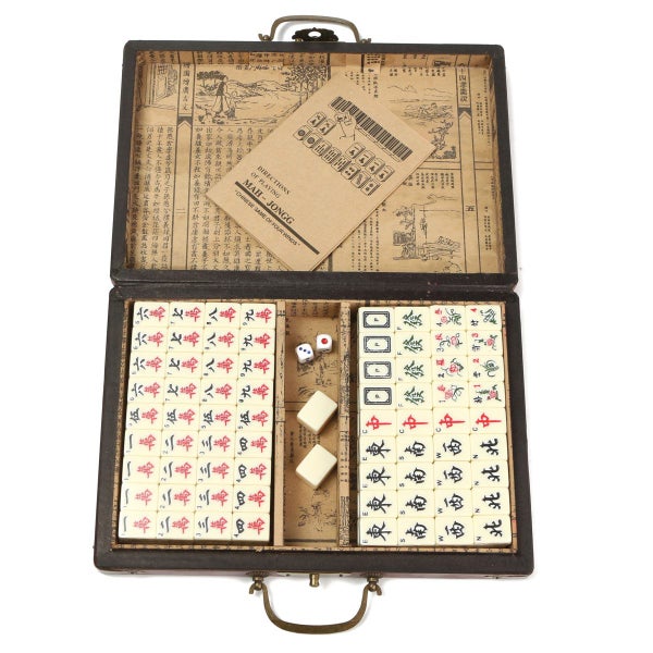 Portable Retro Mahjong Box Chinese 144 Mah-Jong Set with Box Carousel 1