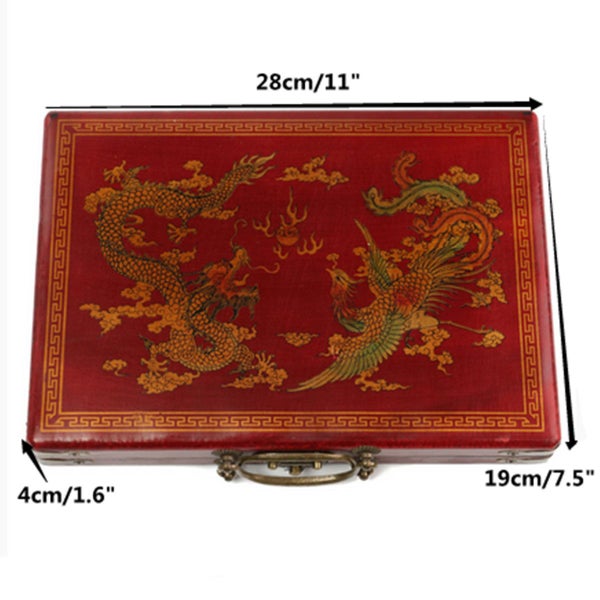 Portable Retro Mahjong Box Chinese 144 Mah-Jong Set with Box Carousel 9