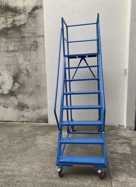 Brand New Rolling / mobile Warehouse Ladder with Work Platform 8 Steps - Blue 2m Carousel 4