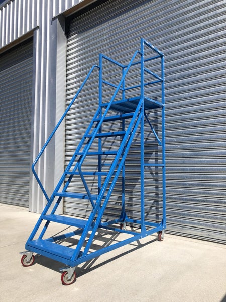 Brand New Rolling / mobile Warehouse Ladder with Work Platform 8 Steps - Blue 2m Carousel 1
