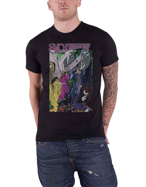 Syd Barrett T Shirt Psychedelic Fairies Logo Pink Floyd new Official Mens Black Carousel 1