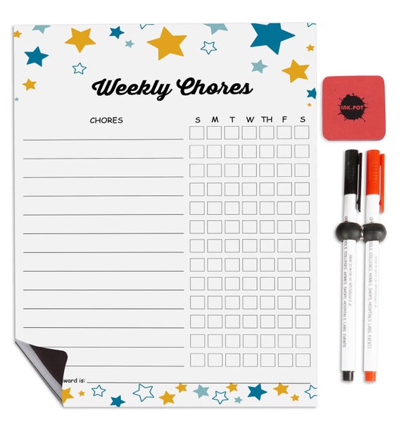 Inkdotpot Magnetic Whiteboard Chore Chart for Kids with Markers & Eraser Carousel 1