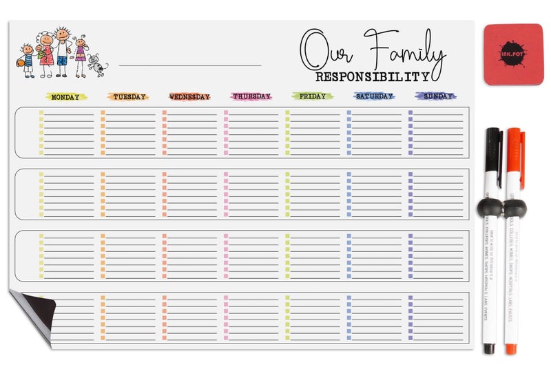 Inkdotpot Magnetic Whiteboard Our Family Responsibility Chore Chart Carousel 1