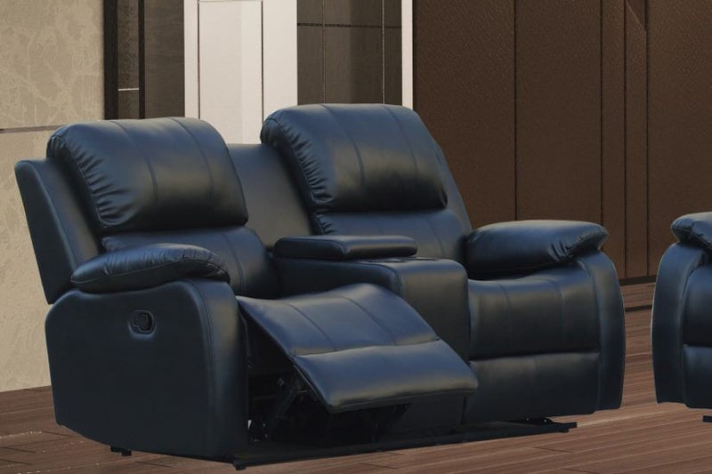 Halsey 2-Seater Recliner With Storage Middle Console in Black Air Leather Carousel 1