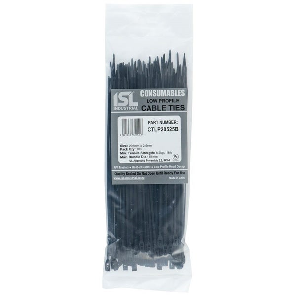 ISL 205x2.5mm Low Profile Cable Tie UV Blk 100pk Carousel 1