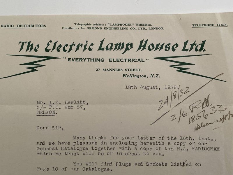 OLD LETTERHEAD: The Electric Lamp House Ltd, Wellington 1932 Carousel 1