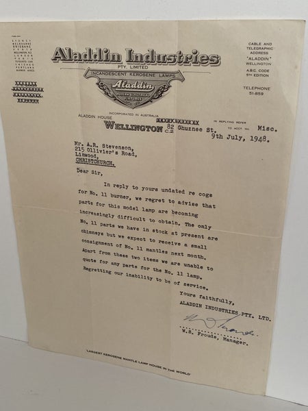 OLD LETTERHEAD: Aladdin Industries Pty Ltd, Wellington 1948 Carousel 2