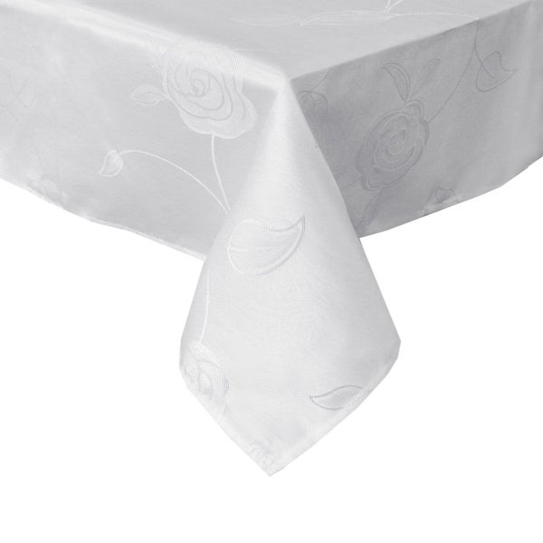 Floral Jacquard Pattern Tablecloth Rosa White Carousel 1