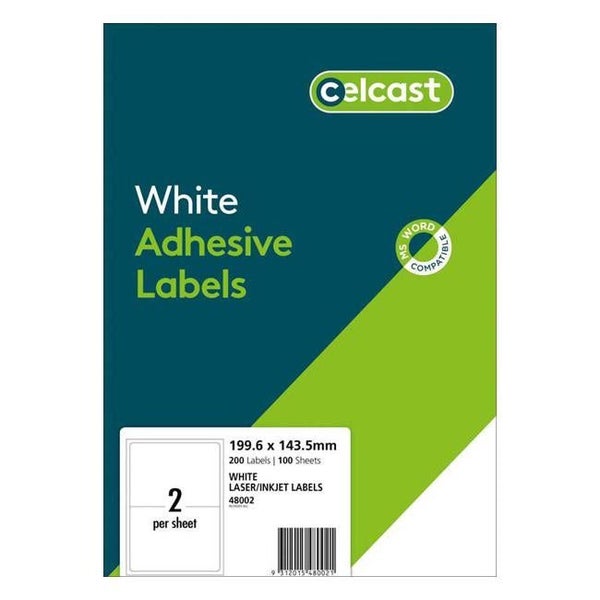 Celcast Labels A4 199.6x143.5mm 2up 100 Sheets Carousel 1