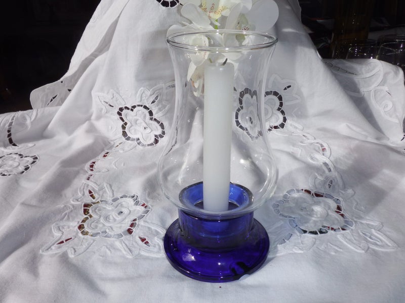 Beautiful Blue Glass, antique glass flute candle holder Carousel 1
