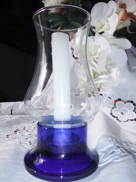 Beautiful Blue Glass, antique glass flute candle holder Carousel 7