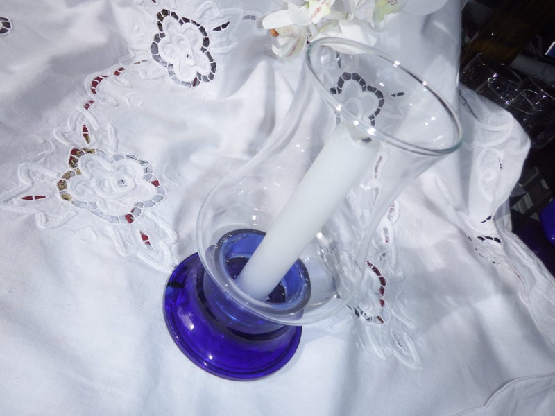 Beautiful Blue Glass, antique glass flute candle holder Carousel 2