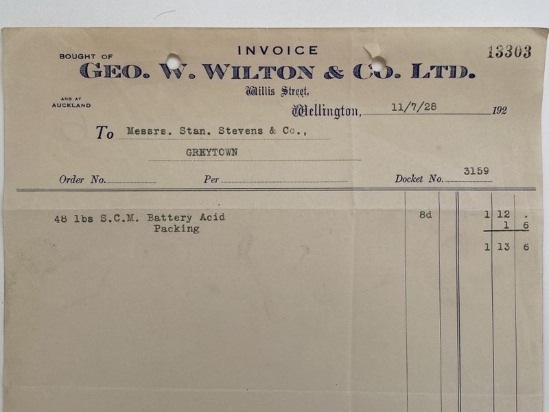 OLD INVOICE: Geo. W. Wilton & Co. Ltd, Auckland 1928 Carousel 1